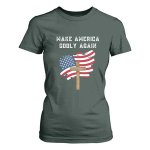 Christian Faith T Shirt For Women Make America Godly Again American Flag TS02 Dark Forest Green Print Your Wear