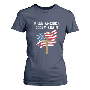 Christian Faith T Shirt For Women Make America Godly Again American Flag TS02 Navy Print Your Wear