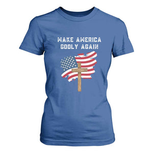 Christian Faith T Shirt For Women Make America Godly Again American Flag TS02 Royal Blue Print Your Wear