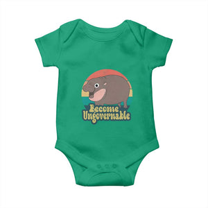 Funny Baby Hippo Moo Deng Baby Onesie Become Ungovernable Retro TS02 Irish Green Print Your Wear