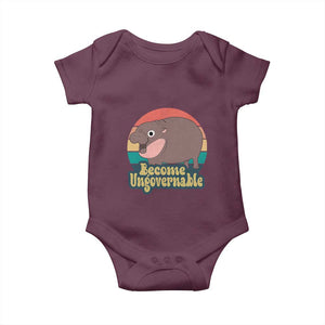 Funny Baby Hippo Moo Deng Baby Onesie Become Ungovernable Retro TS02 Maroon Print Your Wear