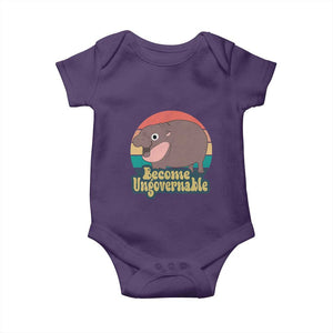 Funny Baby Hippo Moo Deng Baby Onesie Become Ungovernable Retro TS02 Purple Print Your Wear