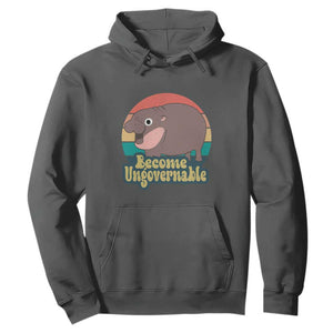 Funny Baby Hippo Moo Deng Hoodie Become Ungovernable Retro TS02 Dark Heather Print Your Wear