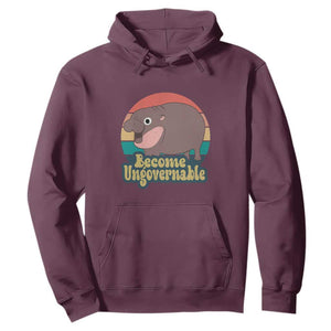 Funny Baby Hippo Moo Deng Hoodie Become Ungovernable Retro TS02 Maroon Print Your Wear