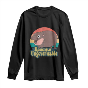 Funny Baby Hippo Moo Deng Long Sleeve Shirt Become Ungovernable Retro TS02 Black Print Your Wear