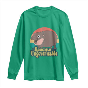 Funny Baby Hippo Moo Deng Long Sleeve Shirt Become Ungovernable Retro TS02 Irish Green Print Your Wear