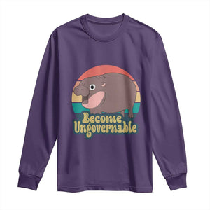 Funny Baby Hippo Moo Deng Long Sleeve Shirt Become Ungovernable Retro TS02 Purple Print Your Wear