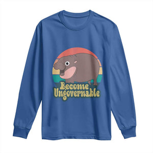 Funny Baby Hippo Moo Deng Long Sleeve Shirt Become Ungovernable Retro TS02 Royal Blue Print Your Wear