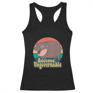 Funny Baby Hippo Moo Deng Racerback Tank Top Become Ungovernable Retro TS02 Black Print Your Wear