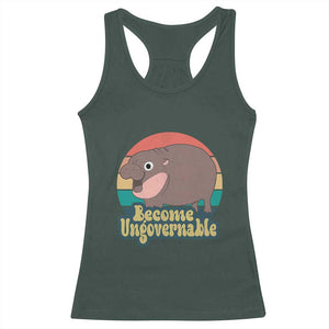 Funny Baby Hippo Moo Deng Racerback Tank Top Become Ungovernable Retro TS02 Dark Forest Green Print Your Wear