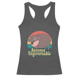 Funny Baby Hippo Moo Deng Racerback Tank Top Become Ungovernable Retro TS02 Dark Heather Print Your Wear