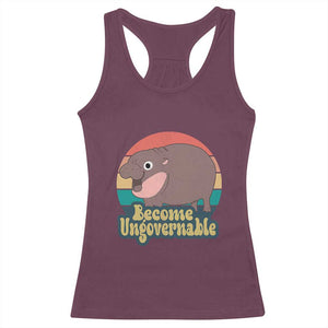 Funny Baby Hippo Moo Deng Racerback Tank Top Become Ungovernable Retro TS02 Maroon Print Your Wear