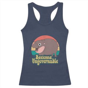 Funny Baby Hippo Moo Deng Racerback Tank Top Become Ungovernable Retro TS02 Navy Print Your Wear