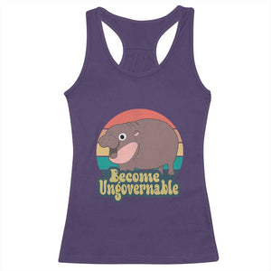 Funny Baby Hippo Moo Deng Racerback Tank Top Become Ungovernable Retro TS02 Purple Print Your Wear