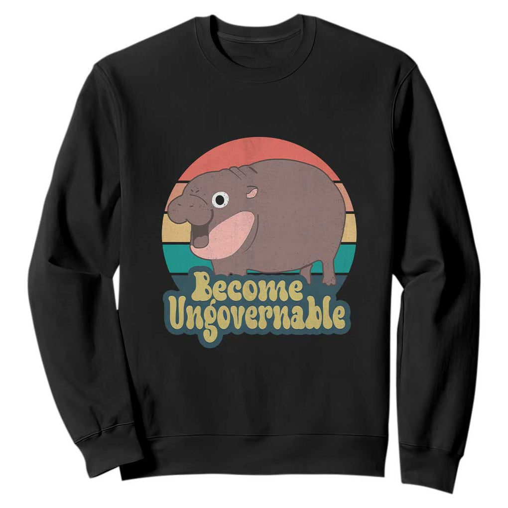 Funny Baby Hippo Moo Deng Sweatshirt Become Ungovernable Retro TS02 Black Print Your Wear