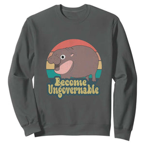 Funny Baby Hippo Moo Deng Sweatshirt Become Ungovernable Retro TS02 Dark Heather Print Your Wear