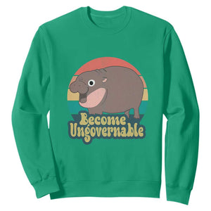 Funny Baby Hippo Moo Deng Sweatshirt Become Ungovernable Retro TS02 Irish Green Print Your Wear