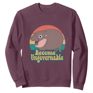 Funny Baby Hippo Moo Deng Sweatshirt Become Ungovernable Retro TS02 Maroon Print Your Wear