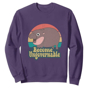 Funny Baby Hippo Moo Deng Sweatshirt Become Ungovernable Retro TS02 Purple Print Your Wear