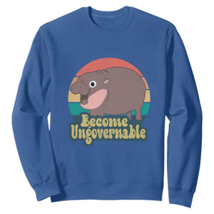 Funny Baby Hippo Moo Deng Sweatshirt Become Ungovernable Retro TS02 Royal Blue Print Your Wear