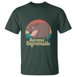 Funny Baby Hippo Moo Deng T Shirt Become Ungovernable Retro TS02 Dark Forest Green Print Your Wear