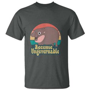 Funny Baby Hippo Moo Deng T Shirt Become Ungovernable Retro TS02 Dark Heather Print Your Wear