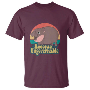 Funny Baby Hippo Moo Deng T Shirt Become Ungovernable Retro TS02 Maroon Print Your Wear