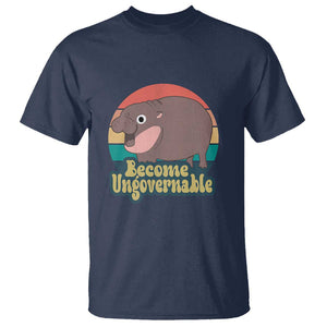 Funny Baby Hippo Moo Deng T Shirt Become Ungovernable Retro TS02 Navy Print Your Wear