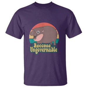 Funny Baby Hippo Moo Deng T Shirt Become Ungovernable Retro TS02 Purple Print Your Wear