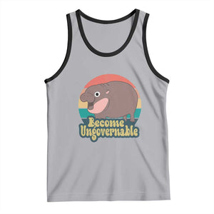 Funny Baby Hippo Moo Deng Tank Top Become Ungovernable Retro TS02 Athletic Heather Black Print Your Wear