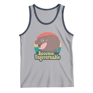 Funny Baby Hippo Moo Deng Tank Top Become Ungovernable Retro TS02 Athletic Heather Navy Print Your Wear