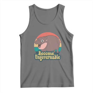 Funny Baby Hippo Moo Deng Tank Top Become Ungovernable Retro TS02 Black Heather Print Your Wear