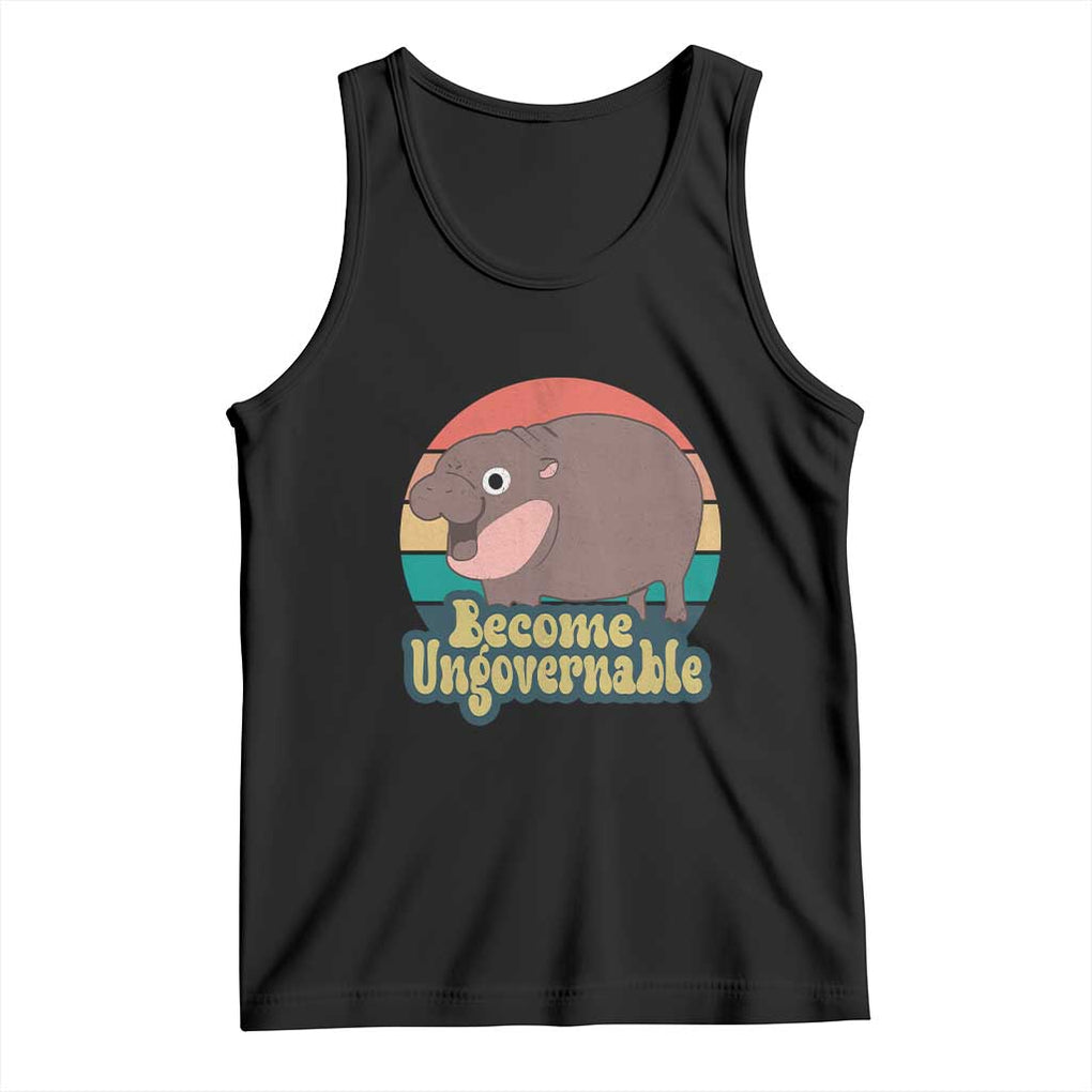 Funny Baby Hippo Moo Deng Tank Top Become Ungovernable Retro TS02 Black Print Your Wear