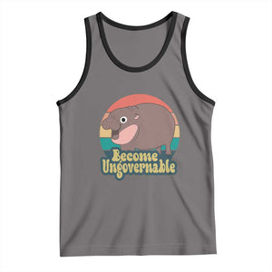 Funny Baby Hippo Moo Deng Tank Top Become Ungovernable Retro TS02 Deep Heather Black Print Your Wear