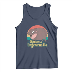 Funny Baby Hippo Moo Deng Tank Top Become Ungovernable Retro TS02 Navy Print Your Wear