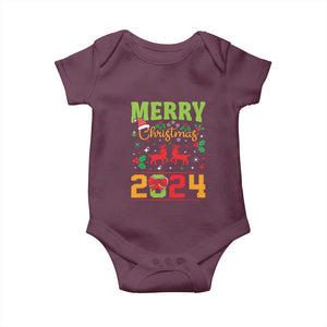 Merry Christmas 2024 Baby Onesie Classic Festive Xmas Vibe TS02 Maroon Print Your Wear