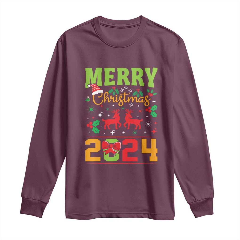 Merry Christmas 2024 Long Sleeve Shirt Classic Festive Xmas Vibe TS02 Maroon Print Your Wear