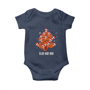 Funny Sloth Christmas Tree Baby Onesie Slo Ho Ho Ho Santa Hat TS02 Navy Print Your Wear