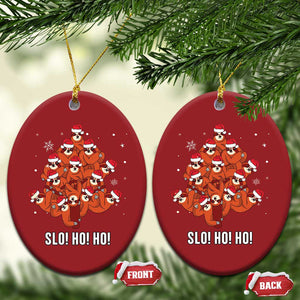 Funny Sloth Xmas Tree Christmas Ornament Slo Ho Ho Ho Santa Hat TS02 Oval Red Print Your Wear