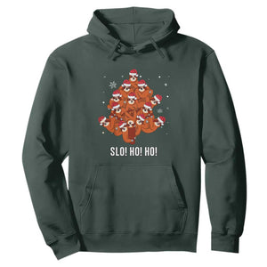 Funny Sloth Christmas Tree Hoodie Slo Ho Ho Ho Santa Hat TS02 Dark Forest Green Print Your Wear