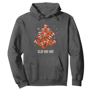 Funny Sloth Christmas Tree Hoodie Slo Ho Ho Ho Santa Hat TS02 Dark Heather Print Your Wear