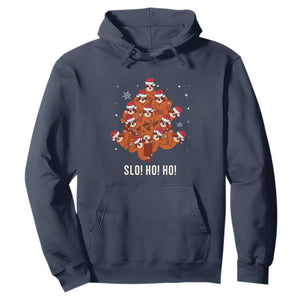 Funny Sloth Christmas Tree Hoodie Slo Ho Ho Ho Santa Hat TS02 Navy Print Your Wear