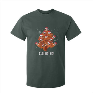 Funny Sloth Christmas Tree T Shirt For Kid Slo Ho Ho Ho Santa Hat TS02 Dark Forest Green Print Your Wear