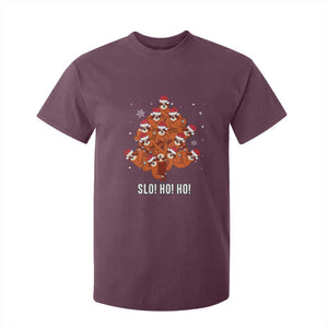 Funny Sloth Christmas Tree T Shirt For Kid Slo Ho Ho Ho Santa Hat TS02 Maroon Print Your Wear