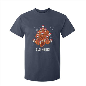 Funny Sloth Christmas Tree T Shirt For Kid Slo Ho Ho Ho Santa Hat TS02 Navy Print Your Wear