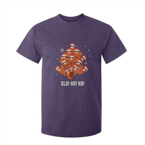 Funny Sloth Christmas Tree T Shirt For Kid Slo Ho Ho Ho Santa Hat TS02 Purple Print Your Wear