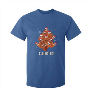 Funny Sloth Christmas Tree T Shirt For Kid Slo Ho Ho Ho Santa Hat TS02 Royal Blue Print Your Wear