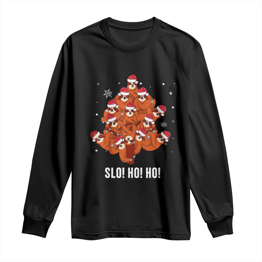 Funny Sloth Christmas Tree Long Sleeve Shirt Slo Ho Ho Ho Santa Hat TS02 Black Print Your Wear