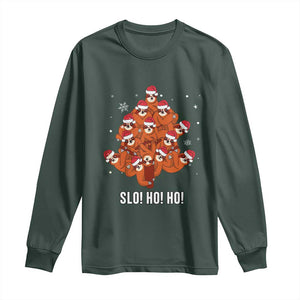 Funny Sloth Christmas Tree Long Sleeve Shirt Slo Ho Ho Ho Santa Hat TS02 Dark Forest Green Print Your Wear