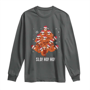 Funny Sloth Christmas Tree Long Sleeve Shirt Slo Ho Ho Ho Santa Hat TS02 Dark Heather Print Your Wear